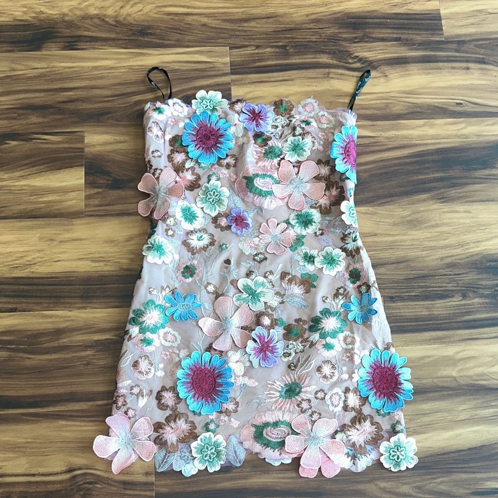 Floral Embroidered Mesh Dress